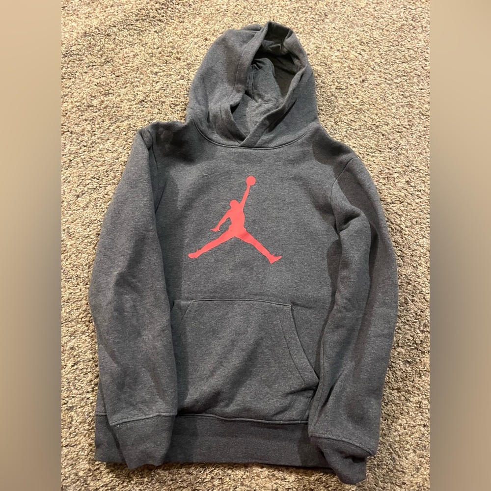 Jordan Gray Hoodie with Red Logo